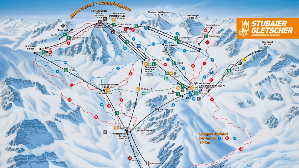 Pistekaart van de Stubaier Gletscher.